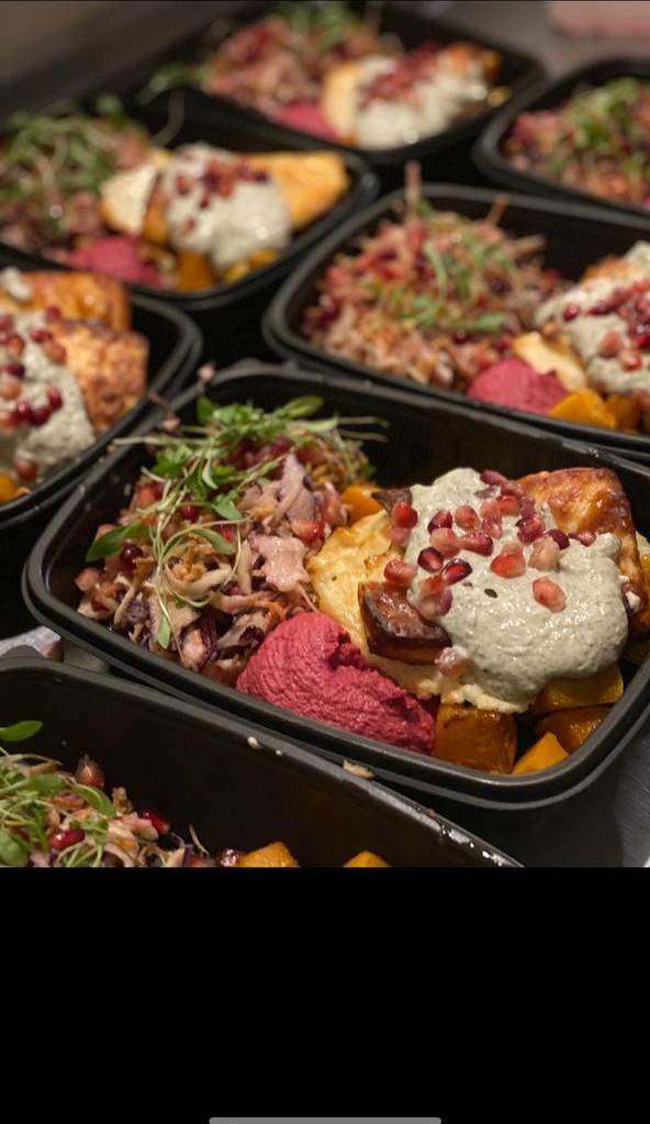 Close-up of individual meals in Hot Box trays