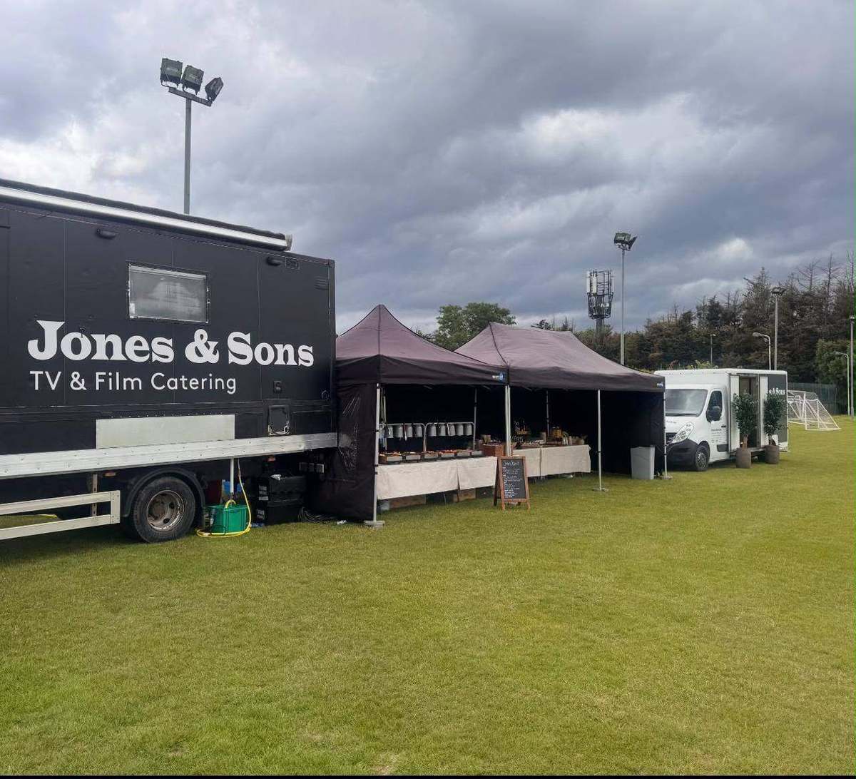 Jones & Sons TV & Film Catering truck and gazebos set up on a location field